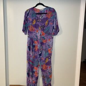 Vintage New Aura Fish Aquarium‎ Jumpsuit Women Large Multicolor